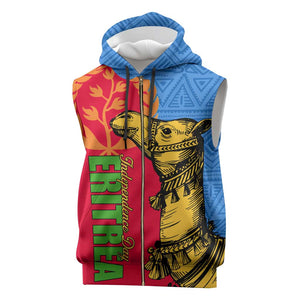 Eritrea Independence Day 2024 Sleeveless Zip Hoodie Eritrean Camel African Pattern - African Pride