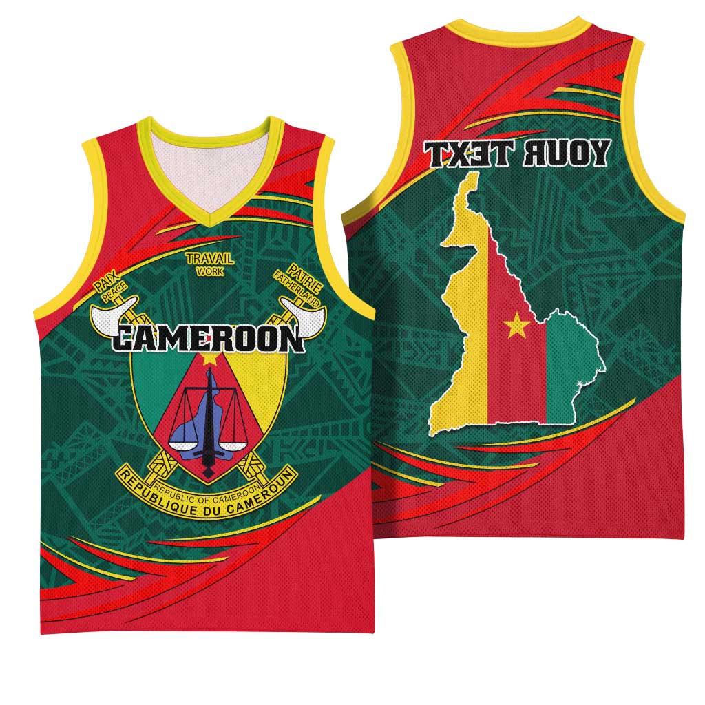 Personalized Cameroon Basketball Jersey with Cameroun Coat of Arms and African Pattern - African Pride