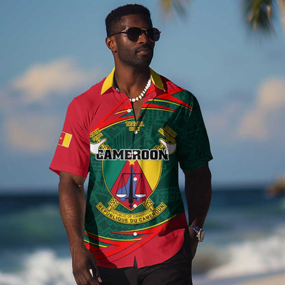 Personalized Cameroon Hawaiian Shirt with Cameroun Coat of Arms and African Pattern