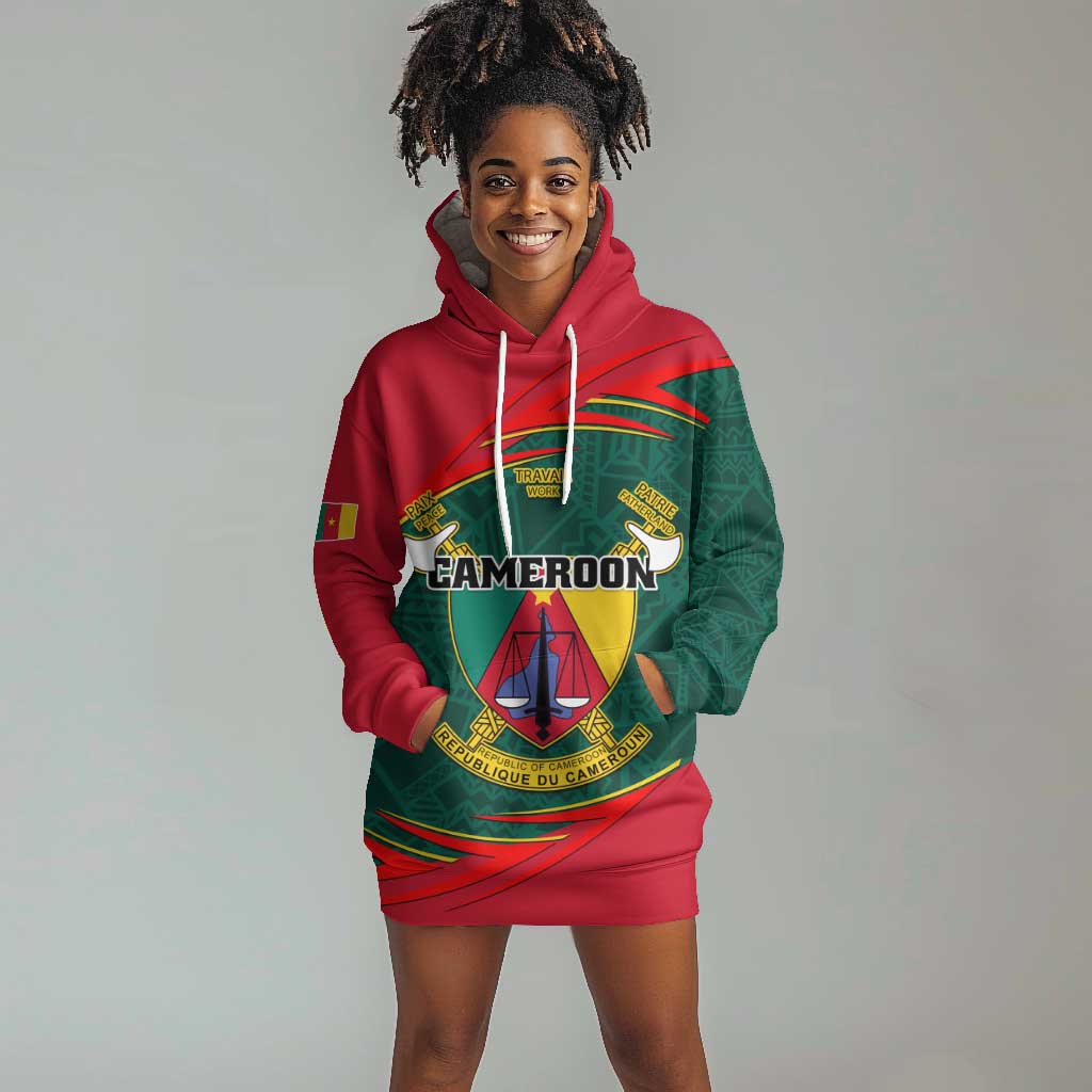 Personalized Cameroon Hoodie Dress with Cameroun Coat of Arms and African Pattern