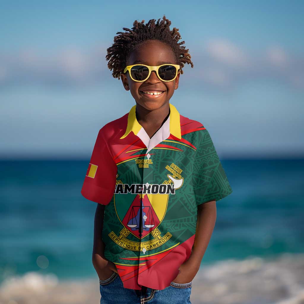 Personalized Cameroon Kid Hawaiian Shirt with Cameroun Coat of Arms and African Pattern