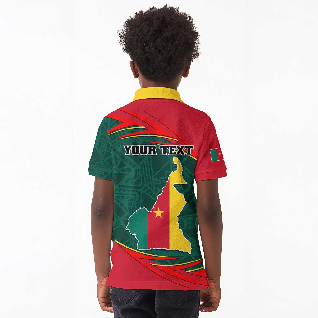Personalized Cameroon Kid Polo Shirt with Cameroun Coat of Arms and African Pattern