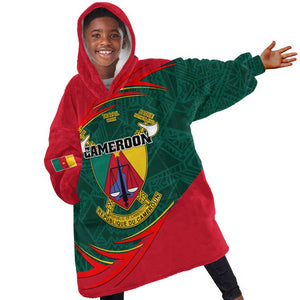 Personalized Cameroon KId Wearable Blanket Hoodie with Cameroun Coat of Arms and African Pattern