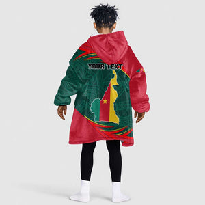 Personalized Cameroon KId Wearable Blanket Hoodie with Cameroun Coat of Arms and African Pattern