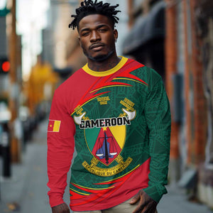 Personalized Cameroon Long Sleeve Shirt with Cameroun Coat of Arms and African Pattern LT01