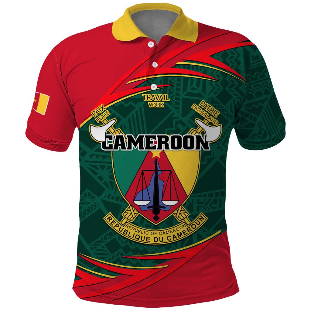 Personalized Cameroon Polo Shirt with Cameroun Coat of Arms and African Pattern