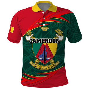 Personalized Cameroon Polo Shirt with Cameroun Coat of Arms and African Pattern
