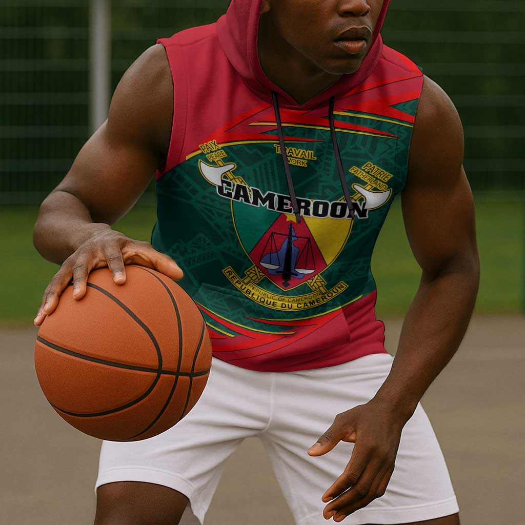 Personalized Cameroon Sleeveless Hoodie with Cameroun Coat of Arms and African Pattern - African Pride