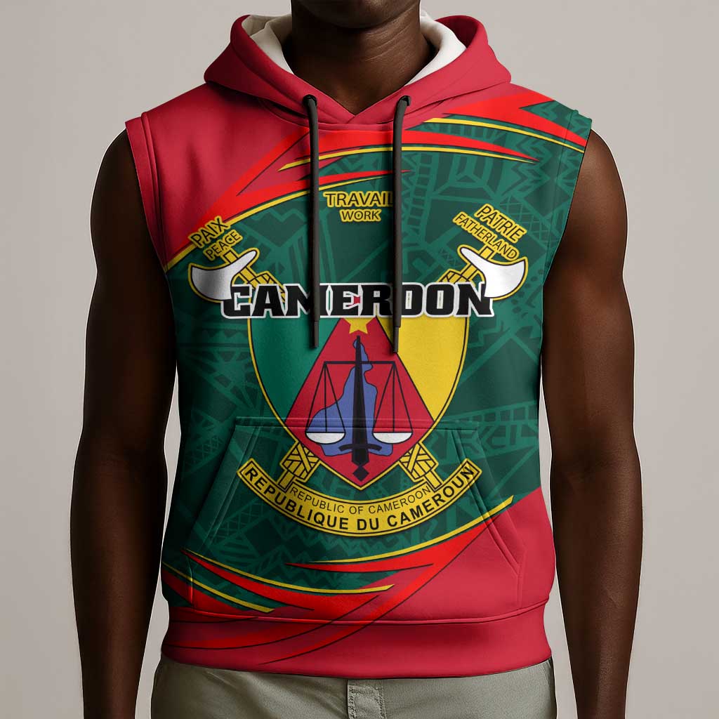 Personalized Cameroon Sleeveless Hoodie with Cameroun Coat of Arms and African Pattern - African Pride