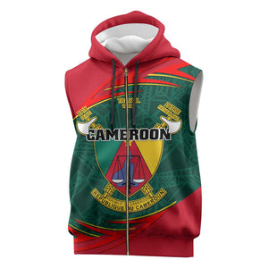Personalized Cameroon Sleeveless Zip Hoodie with Cameroun Coat of Arms and African Pattern - African Pride