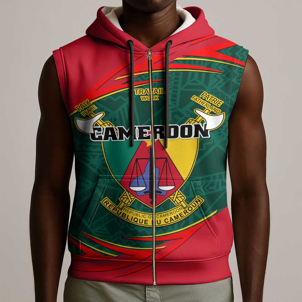 Personalized Cameroon Sleeveless Zip Hoodie with Cameroun Coat of Arms and African Pattern - African Pride