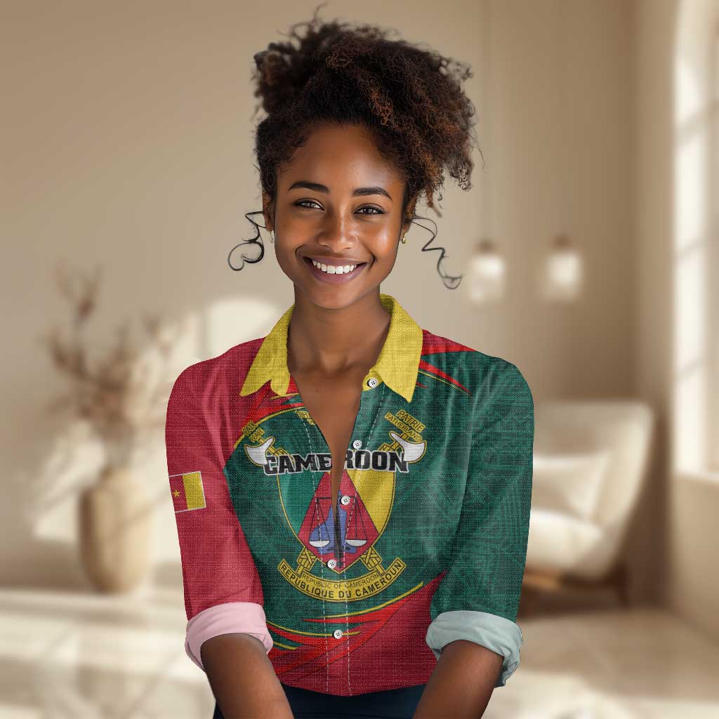 Personalized Cameroon Women Casual Shirt with Cameroun Coat of Arms and African Pattern LT01