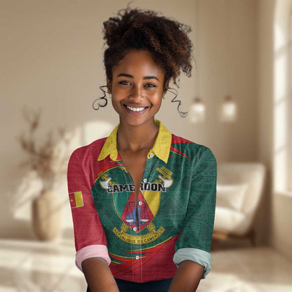 Personalized Cameroon Women Casual Shirt with Cameroun Coat of Arms and African Pattern LT01