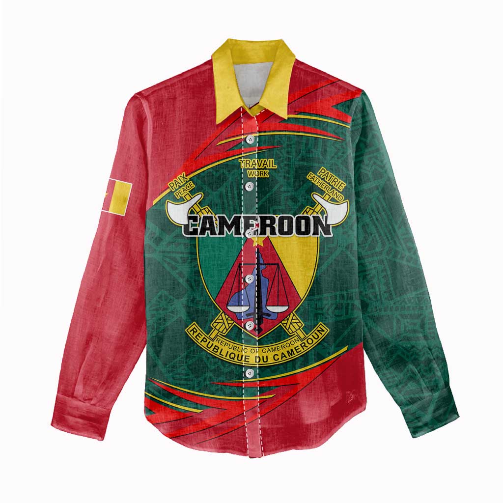 Personalized Cameroon Women Casual Shirt with Cameroun Coat of Arms and African Pattern LT01