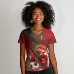 Custom Morocco 2026 World Football Women V-Neck T-Shirt Together for One Goal Champions