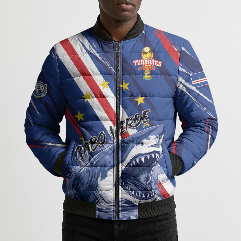Custom World Football 2026 Cabo Verde Bomber Puffer Jacket Tubaroes Azuis Victory