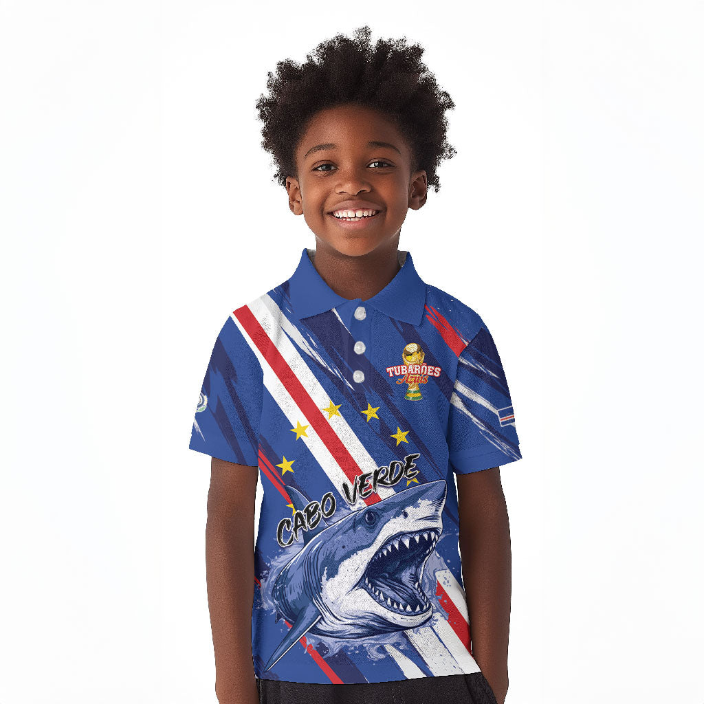 Custom World Football 2026 Cabo Verde Kid Polo Shirt Tubaroes Azuis Victory