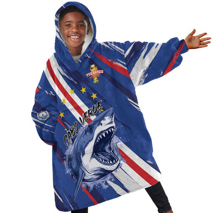 Custom World Football 2026 Cabo Verde Kid Wearable Blanket Hoodie Tubaroes Azuis Victory