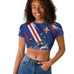 Custom World Football 2026 Cabo Verde Raglan Cropped T shirt Tubaroes Azuis Victory