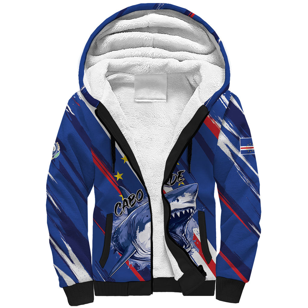 Custom World Football 2026 Cabo Verde Sherpa Hoodie Tubaroes Azuis Victory