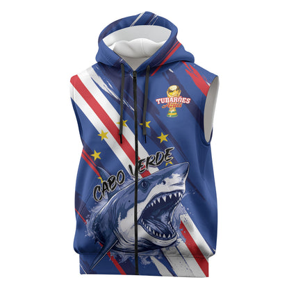 Custom World Football 2026 Cabo Verde Sleeveless Zip Hoodie Tubaroes Azuis Victory
