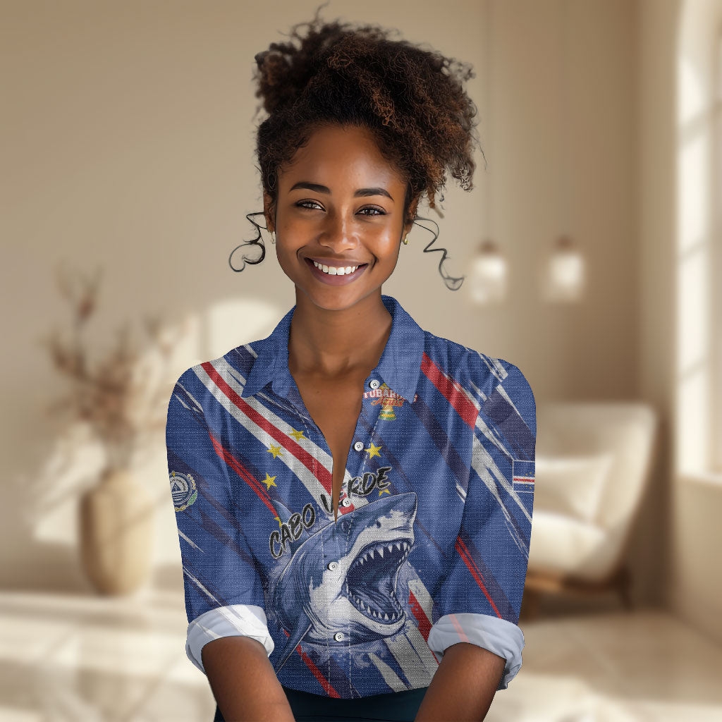 Custom World Football 2026 Cabo Verde Women Casual Shirt Tubaroes Azuis Victory