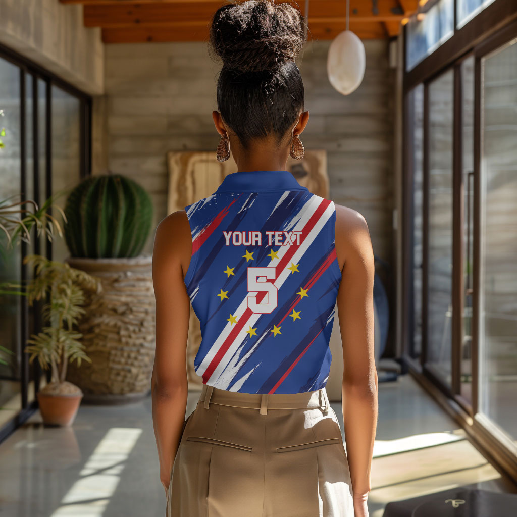 Custom World Football 2026 Cabo Verde Women Sleeveless Polo Shirt Tubaroes Azuis Victory