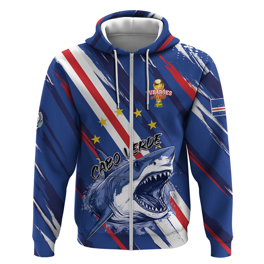 Custom World Football 2026 Cabo Verde Zip Hoodie Tubaroes Azuis Victory