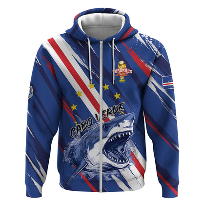 Custom World Football 2026 Cabo Verde Zip Hoodie Tubaroes Azuis Victory