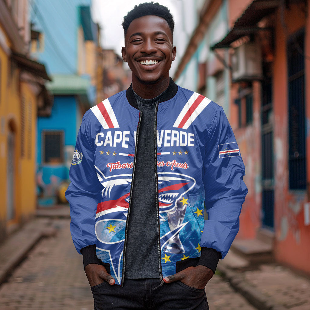 Custom Cape Verde Football 2026 Blue Shark Bomber Jacket Go Champions