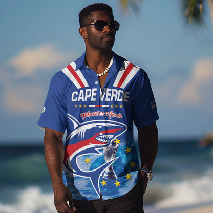 Custom Cape Verde Football 2026 Blue Shark Hawaiian Shirt Go Champions