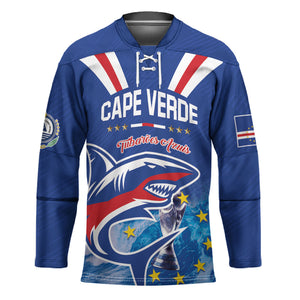 Custom Cape Verde Football 2026 Blue Shark Hockey Jersey Go Champions