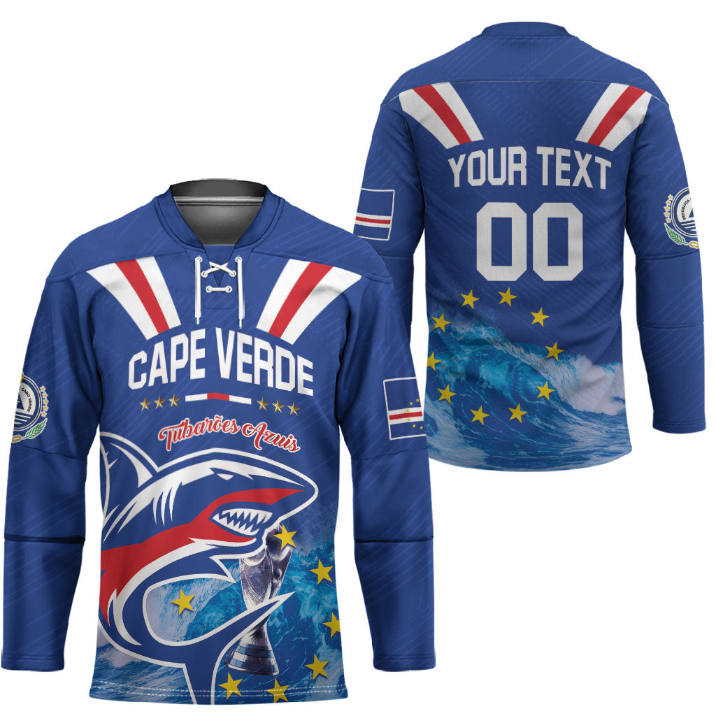 Custom Cape Verde Football 2026 Blue Shark Hockey Jersey Go Champions