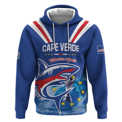 Custom Cape Verde Football 2026 Blue Shark Hoodie Go Champions