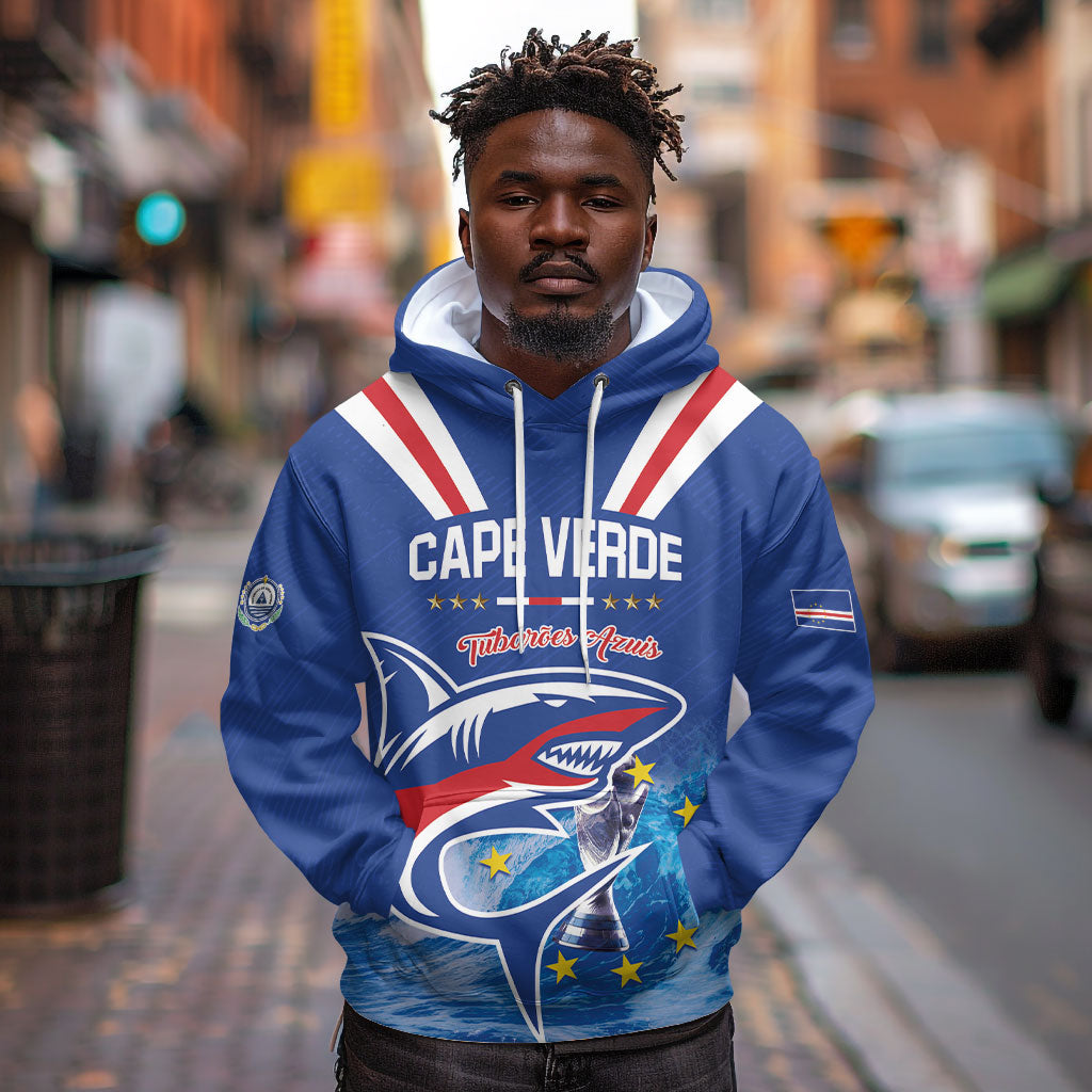 Custom Cape Verde Football 2026 Blue Shark Hoodie Go Champions