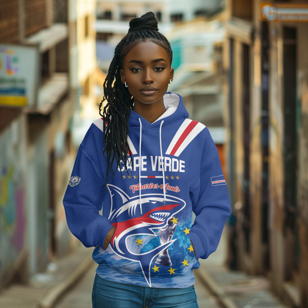 Custom Cape Verde Football 2026 Blue Shark Hoodie Go Champions