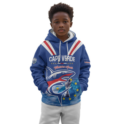 Custom Cape Verde Football 2026 Blue Shark Kid Hoodie Go Champions