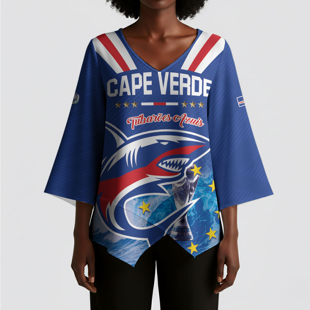 Custom Cape Verde Football 2026 Blue Shark Kimono Sleeve Blouse Go Champions