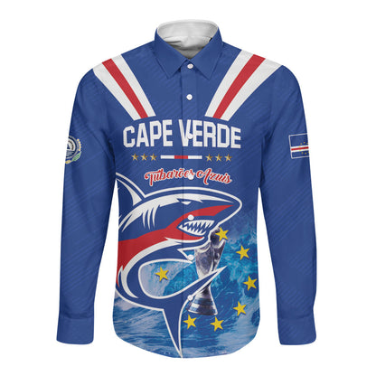 Custom Cape Verde Football 2026 Blue Shark Long Sleeve Button Shirt Go Champions