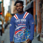 Custom Cape Verde Football 2026 Blue Shark Long Sleeve Shirt Go Champions