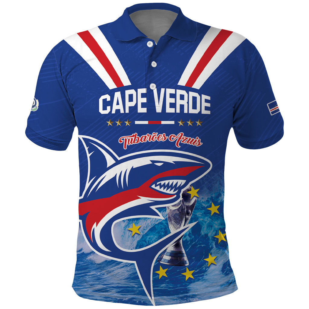 Custom Cape Verde Football 2026 Blue Shark Polo Shirt Go Champions