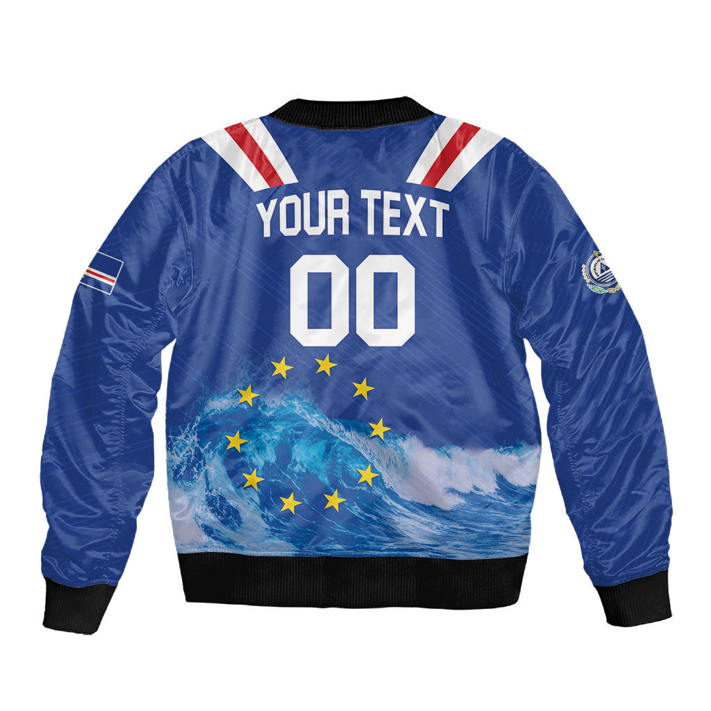 Custom Cape Verde Football 2026 Blue Shark Sleeve Zip Bomber Jacket Go Champions