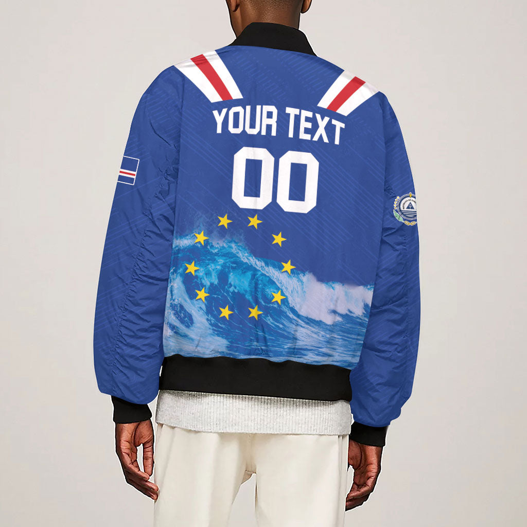Custom Cape Verde Football 2026 Blue Shark Sleeve Zip Bomber Jacket Go Champions