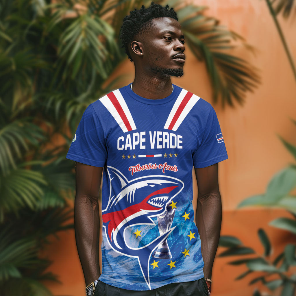 Custom Cape Verde Football 2026 Blue Shark T shirt Go Champions