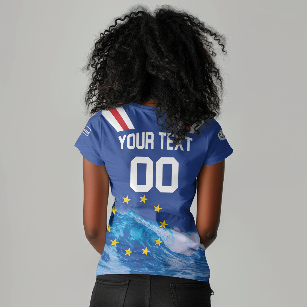 Custom Cape Verde Football 2026 Blue Shark Women V-Neck T-Shirt Go Champions
