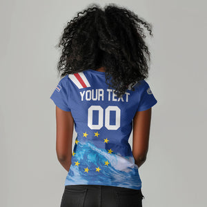 Custom Cape Verde Football 2026 Blue Shark Women V-Neck T-Shirt Go Champions
