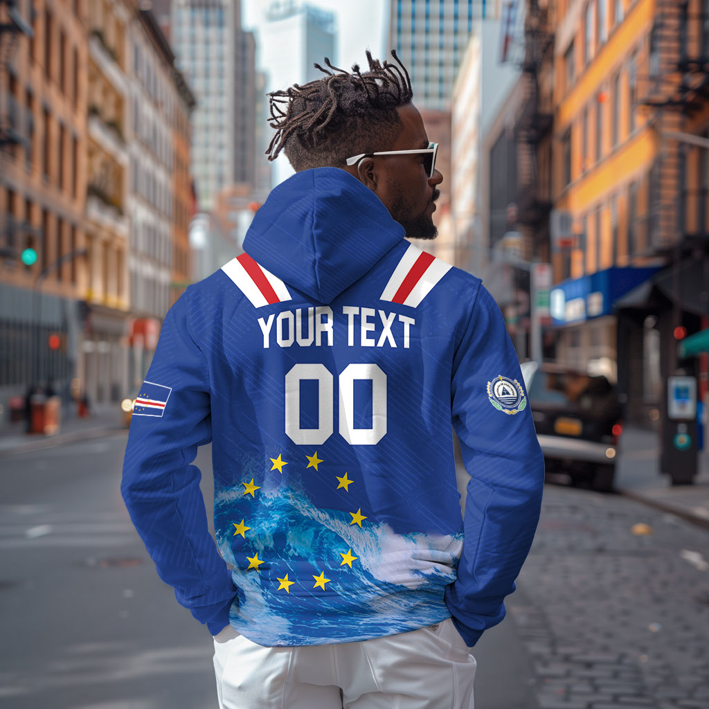 Custom Cape Verde Football 2026 Blue Shark Zip Hoodie Go Champions
