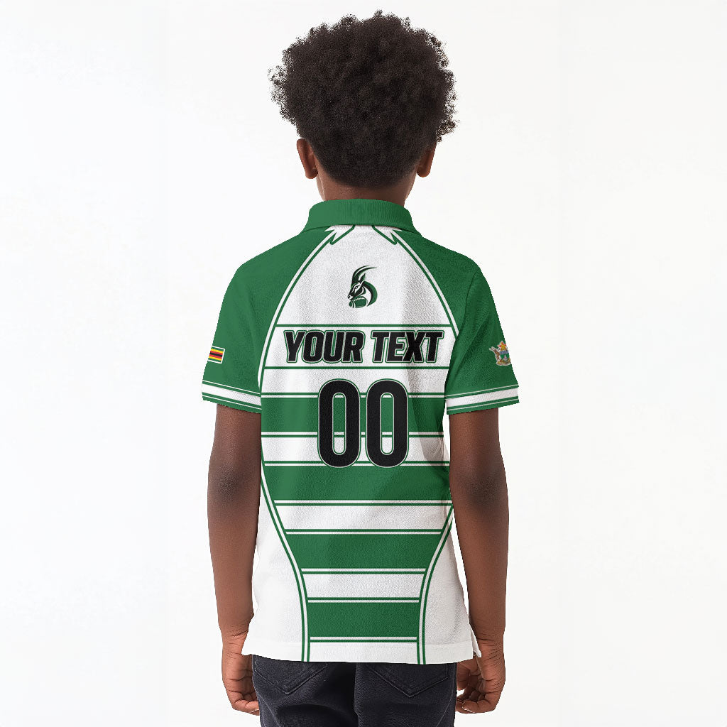 Custom Zimbabwe Rugby 3rd Africa Cup Kid Polo Shirt The Sables Back-to-Back Champions