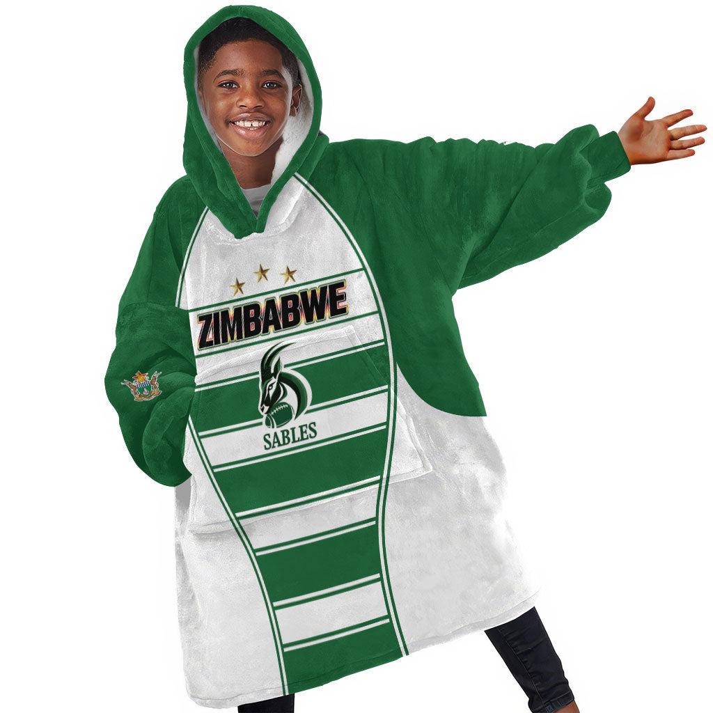 Custom Zimbabwe Rugby 3rd Africa Cup Kid Wearable Blanket Hoodie The Sables Back-to-Back Champions