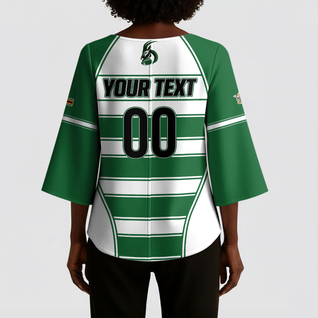 Custom Zimbabwe Rugby 3rd Africa Cup Kimono Sleeve Blouse The Sables Back-to-Back Champions